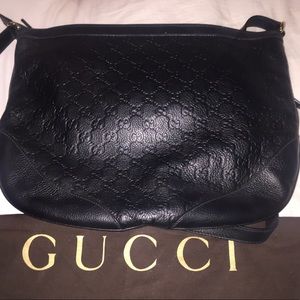 GUCCI BLACK LEATHER MONOGRAM SHOULDER PURSE